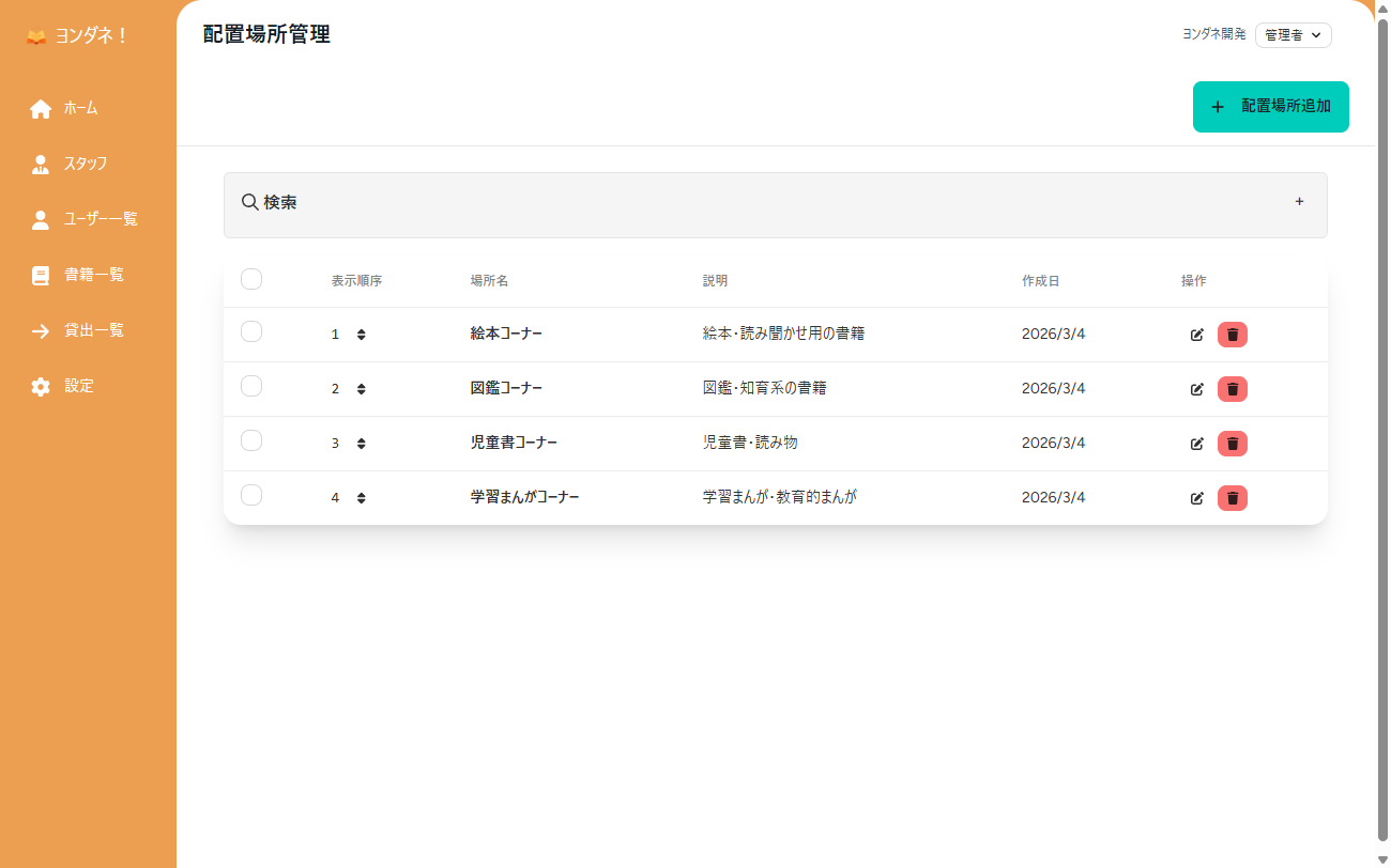 配置場所管理画面